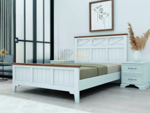 Кровать Грация-5 1600 Белый античный с карнизом Дуб коньяк